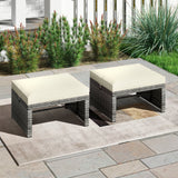 2 Pieces Patio PE Rattan Ottomans with Soft Zippered Cushions for Deck