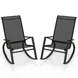 2 Pieces Patio Rocking Chairs Outdoor Sling Fabric Rockers with Ergonomic Backrest and Seat-Black
