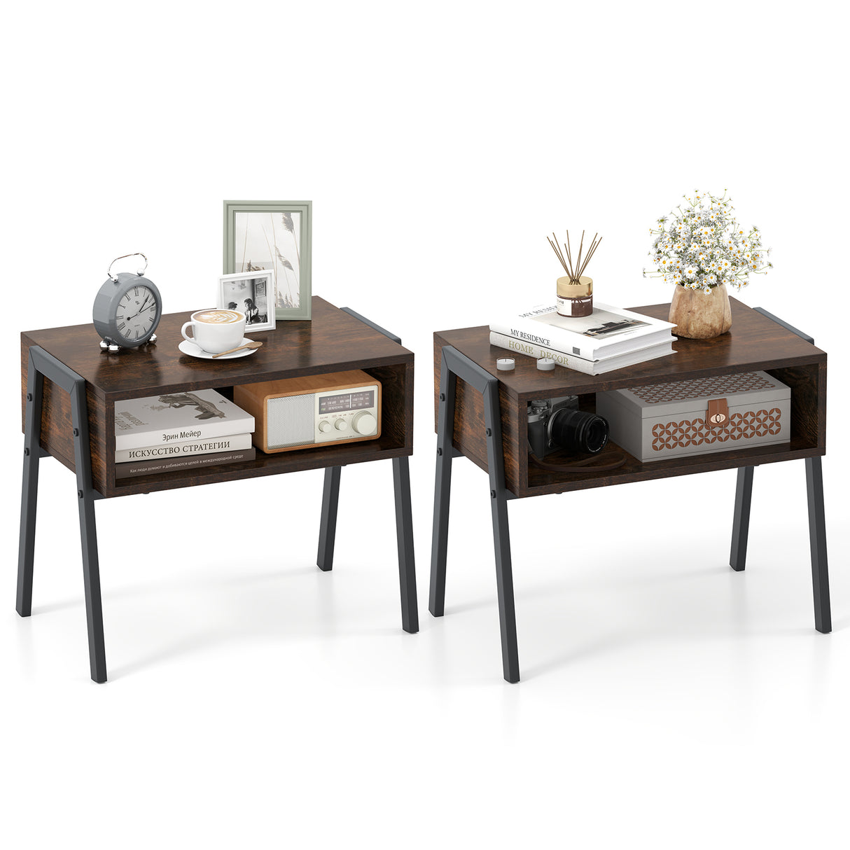 2 Pieces Stackable Night Stand Bedside End Table Set