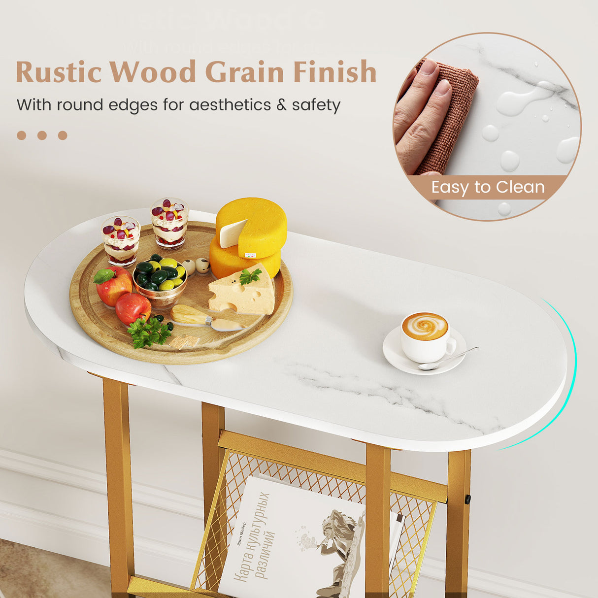 2-tier Oval Narrow Bedside End Table