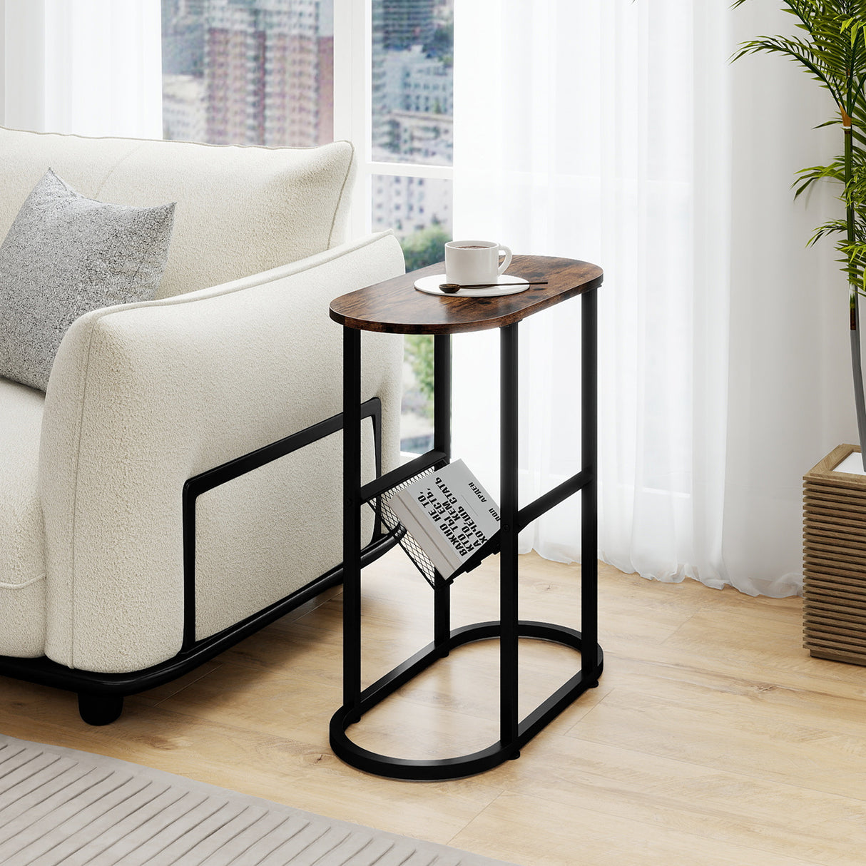 2-tier Oval Narrow Bedside End Table