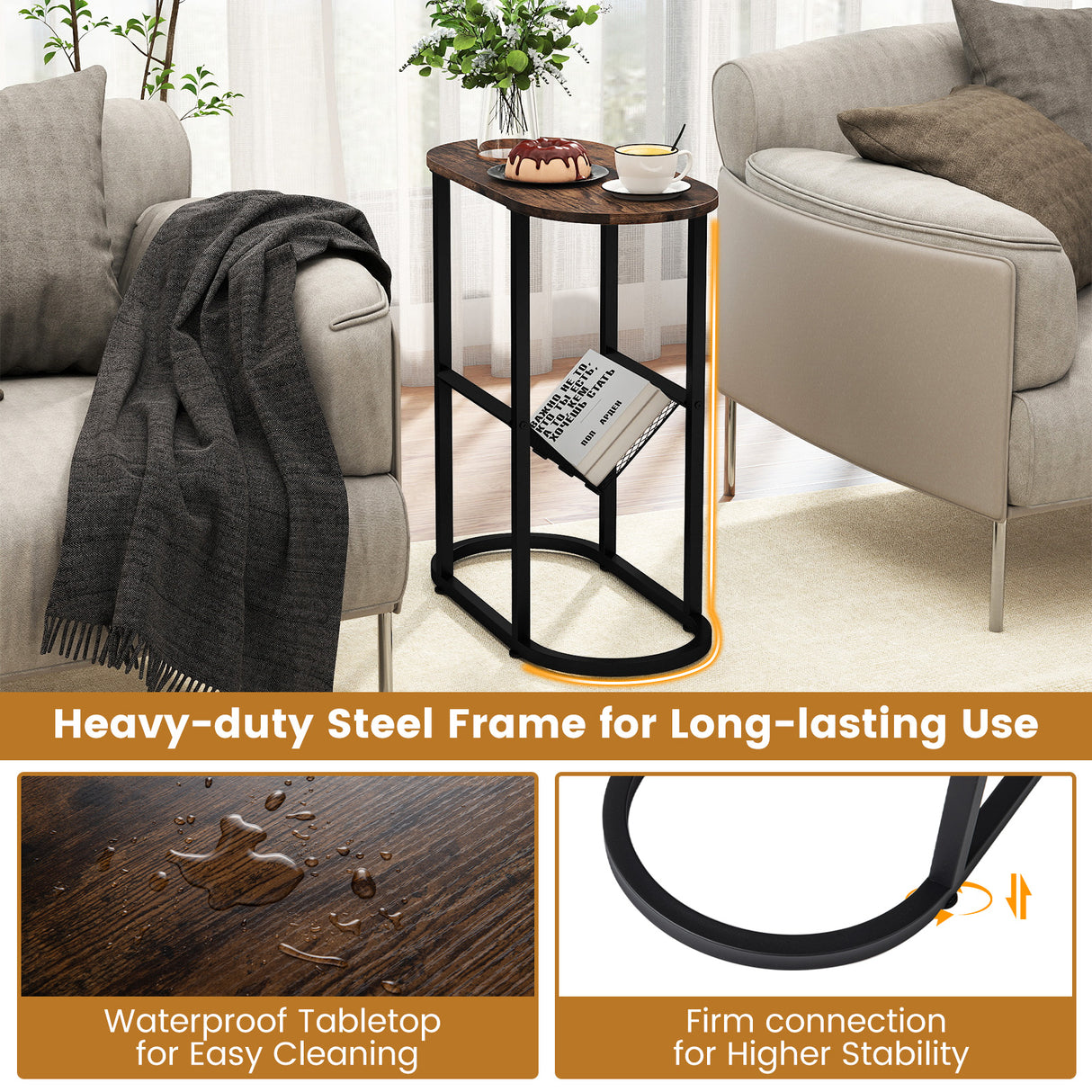 2-tier Oval Narrow Bedside End Table