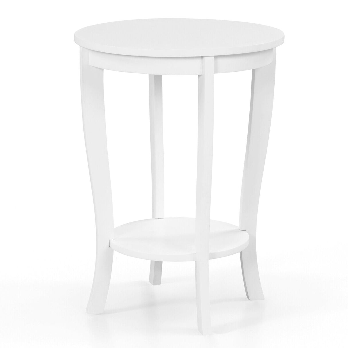 2-tier Round End Table with Solid Wood Legs