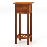 2 Tier Slim Nightstand Bedside Table with Drawer Shelf