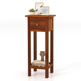 2 Tier Slim Nightstand Bedside Table with Drawer Shelf