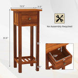 2 Tier Slim Nightstand Bedside Table with Drawer Shelf