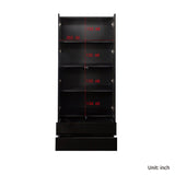 Display Cabinet with Glass Doors, Curio Storage Cabinet with 2-Drawer, Bookcase with LED Lights, Black