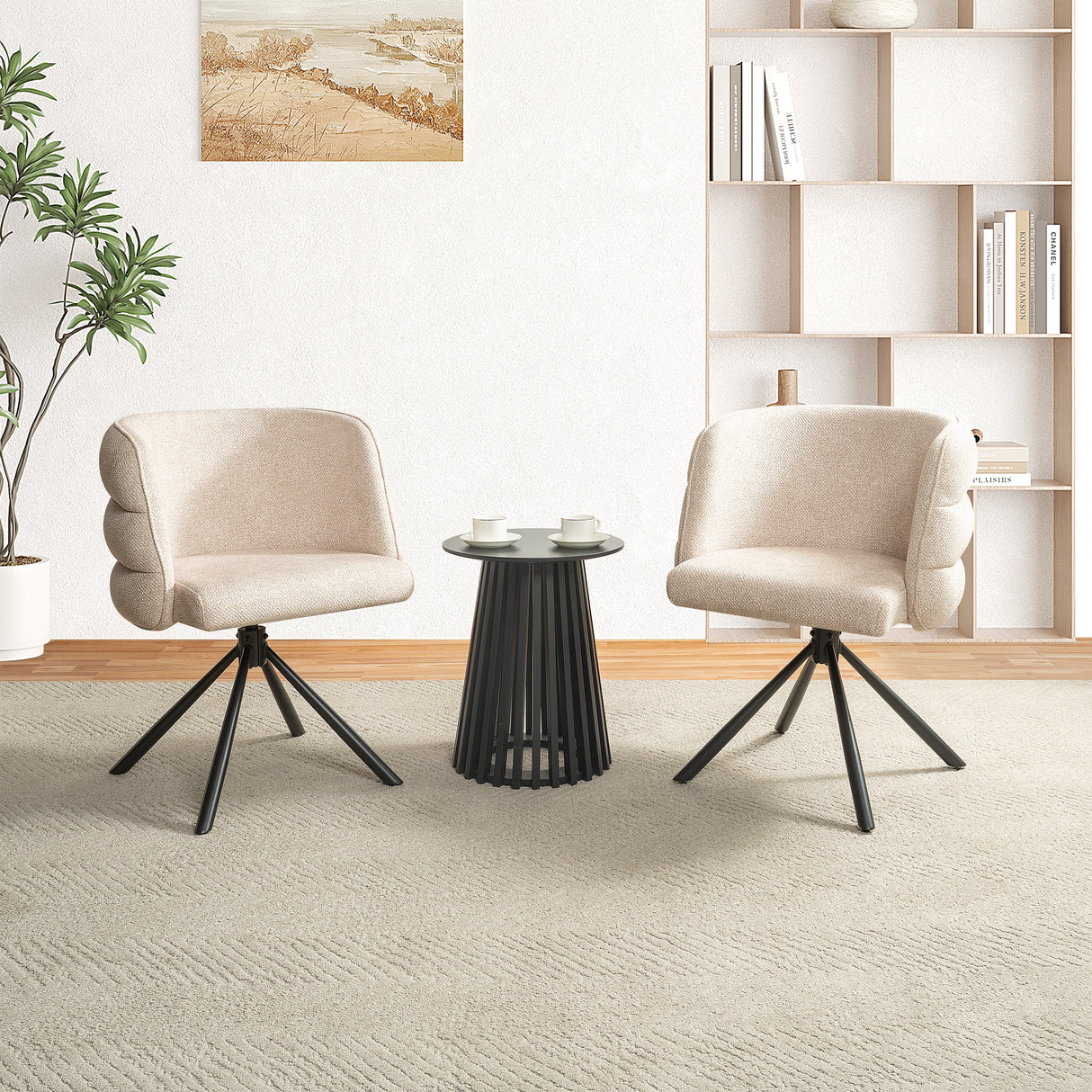 270° Swivel Home Office Desk Chairs Set of 2,Modern Dining Chairs, Upholstered Bedroom Chairs with Metal Base,Makeup Chair for Vanity, for Living Room, Bedroom,Study Room,Dining Room(Beige)