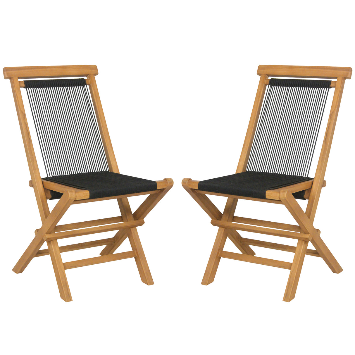 2 Piece Indonesia Teak Patio Folding Chairs with Woven Rope Seat and Back for Porch Backyard Poolside