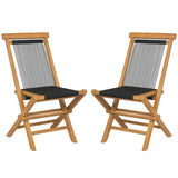 2 Piece Indonesia Teak Patio Folding Chairs with Woven Rope Seat and Back for Porch Backyard Poolside