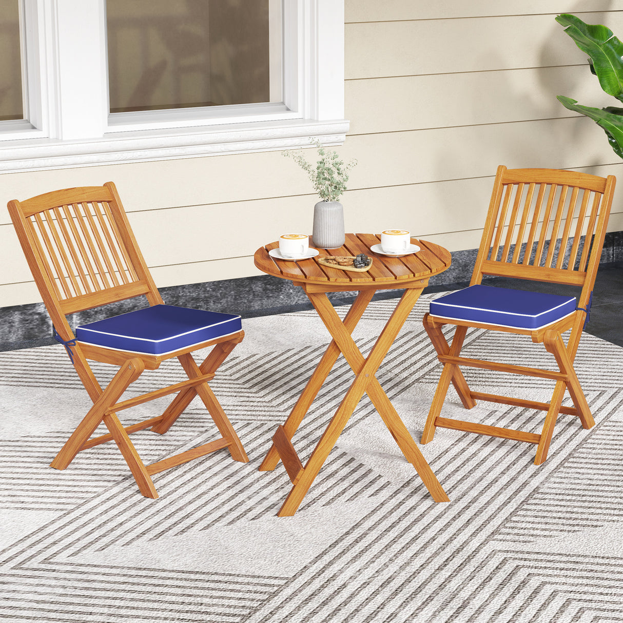 Outdoor Folding Chairs with Seat Cushions Set of 2