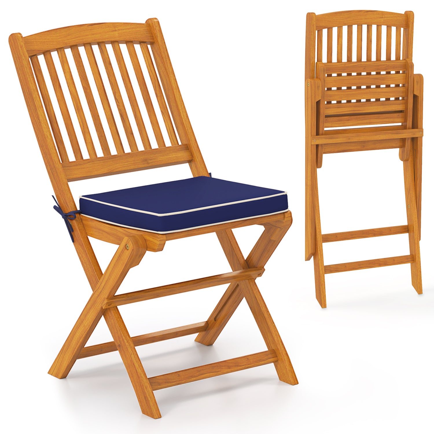 Outdoor Folding Chairs with Seat Cushions Set of 2