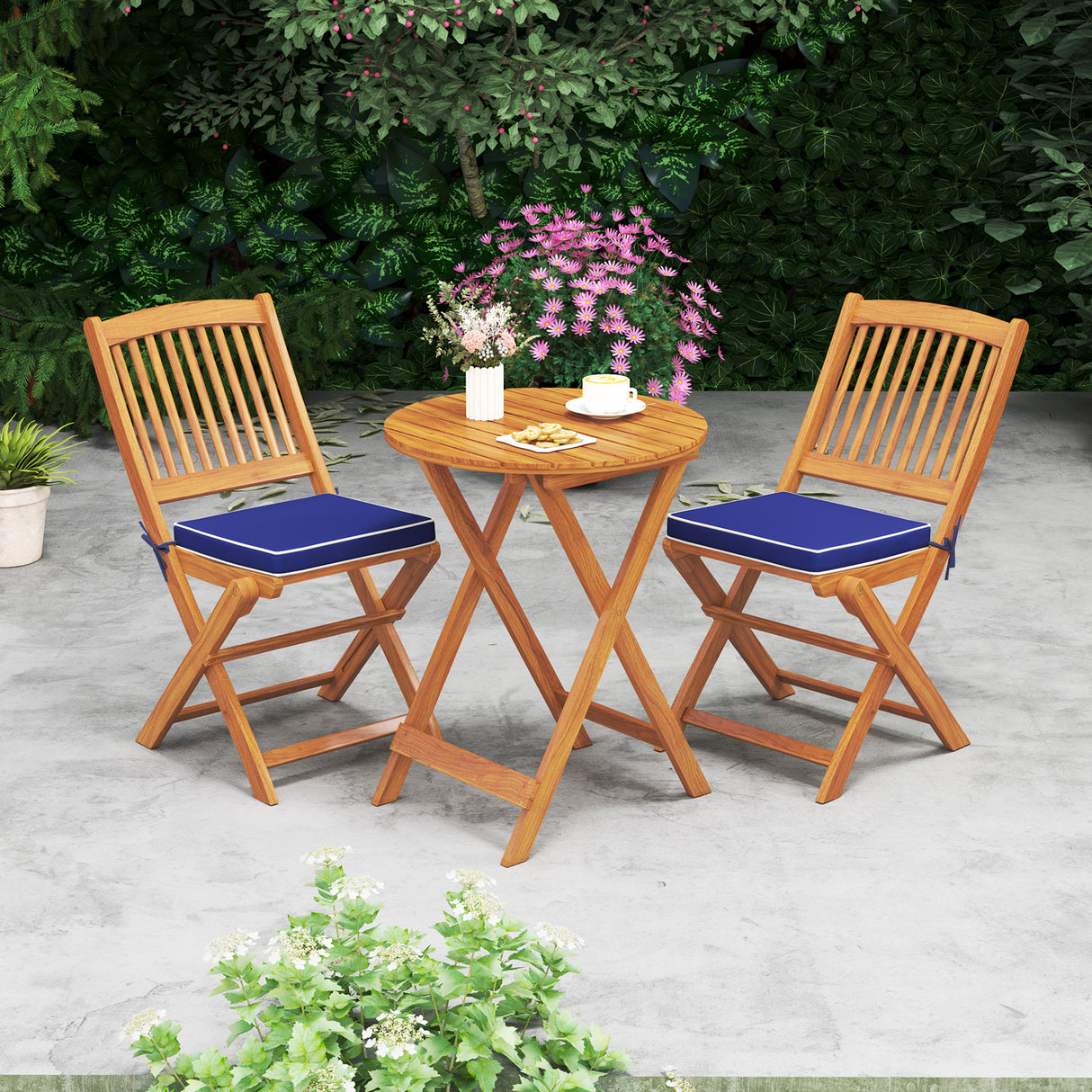 Outdoor Folding Chairs with Seat Cushions Set of 2