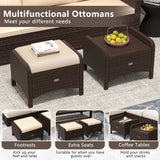 2 Pieces Outdoor Patio PE Wicker Ottomans with Removable Cushions