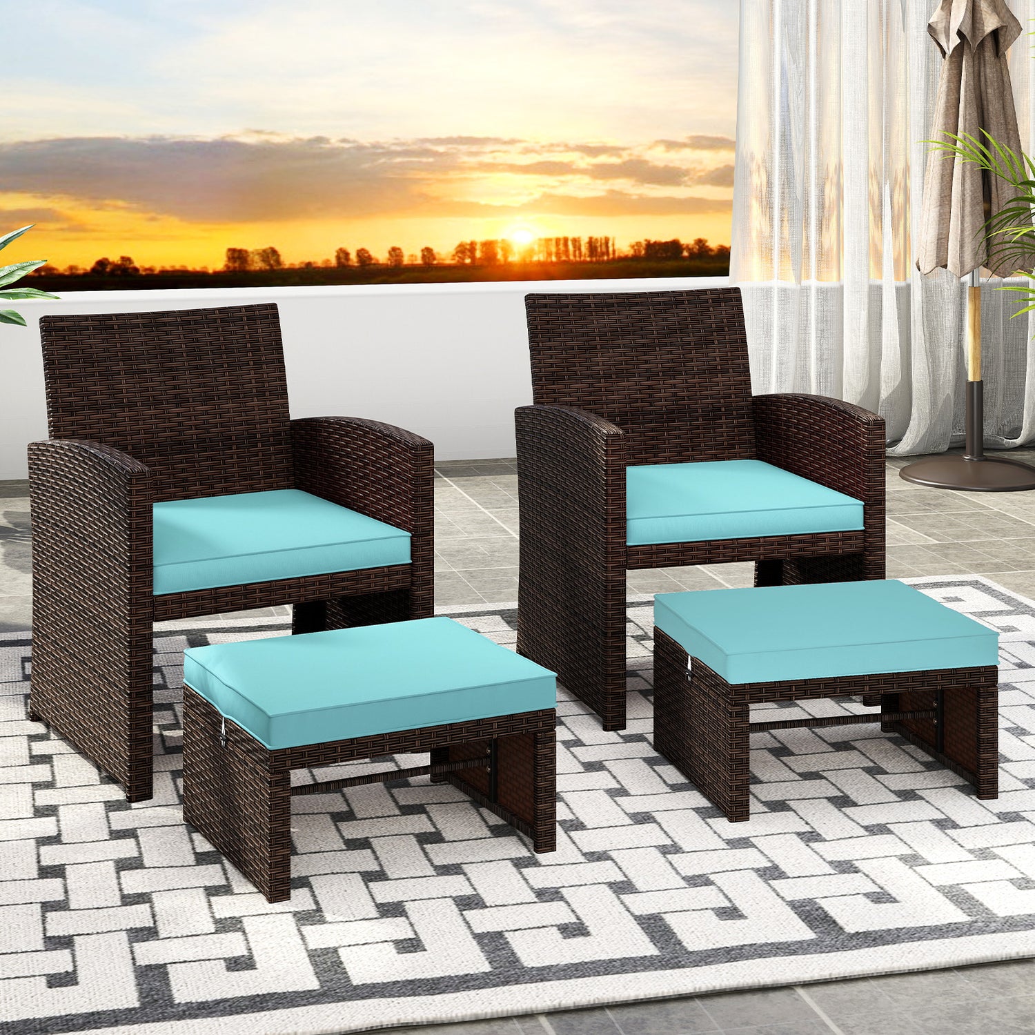 Multipurpose Outdoor 2 Pieces Patio PE Rattan Ottomans Footstool