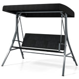 3-Person Porch Swing with Stand Outdoor Canopy Swing with Rattan Seat Back-Black
