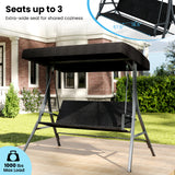 3-Person Porch Swing with Stand Outdoor Canopy Swing with Rattan Seat Back-Black