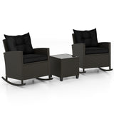 3-Piece Patio Rattan Roker Chairs with Tempered Glass Table and Soft Cushions