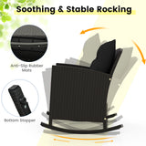 3-Piece Patio Rattan Roker Chairs with Tempered Glass Table and Soft Cushions