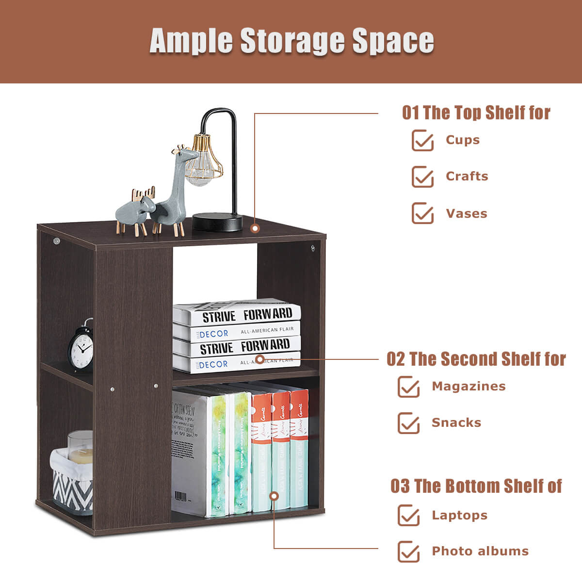 2-Tier Side End Table with Storage Shelves