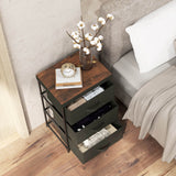 3-Tier Fabric Nightstand with Sturdy Metal Frame-Black
