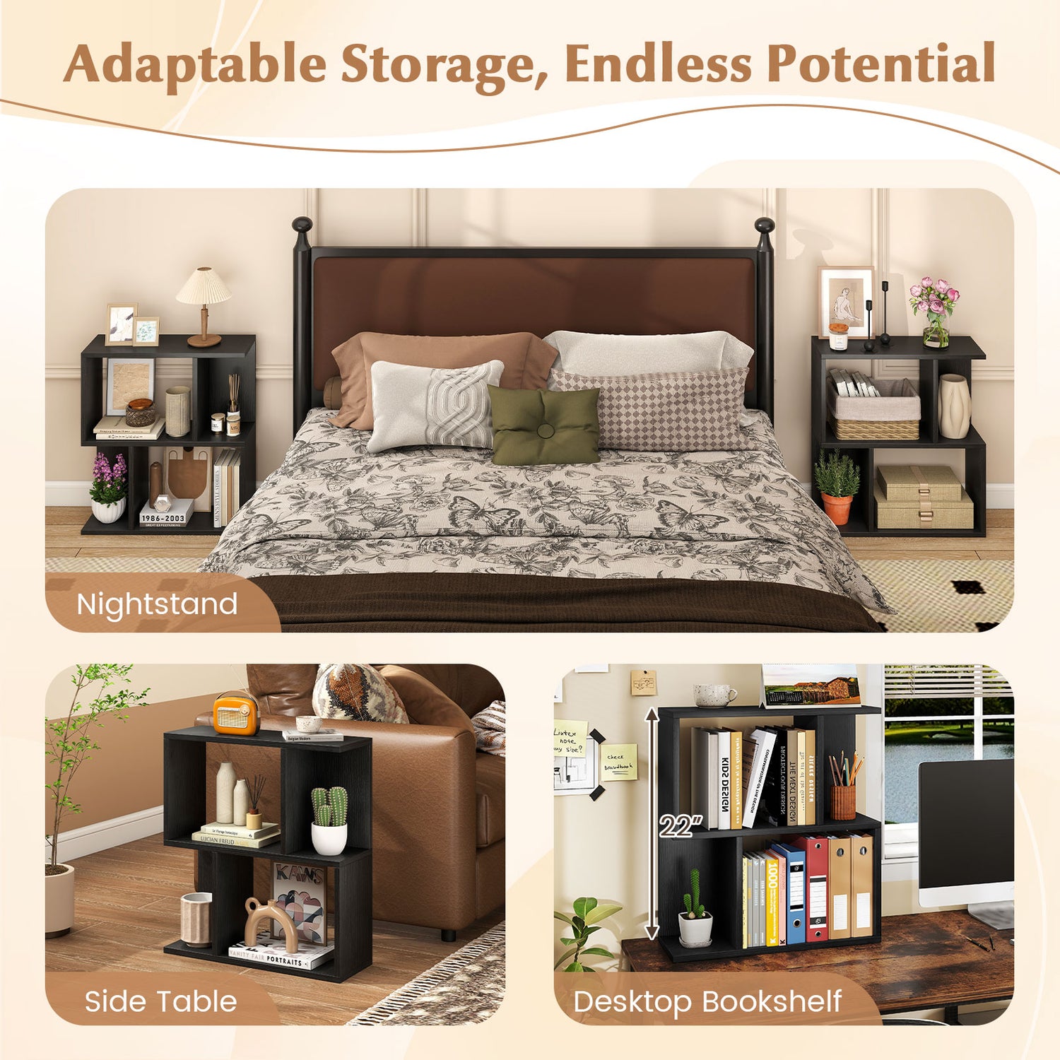 3-Tier Bookshelf with Display Shelf for Small Space