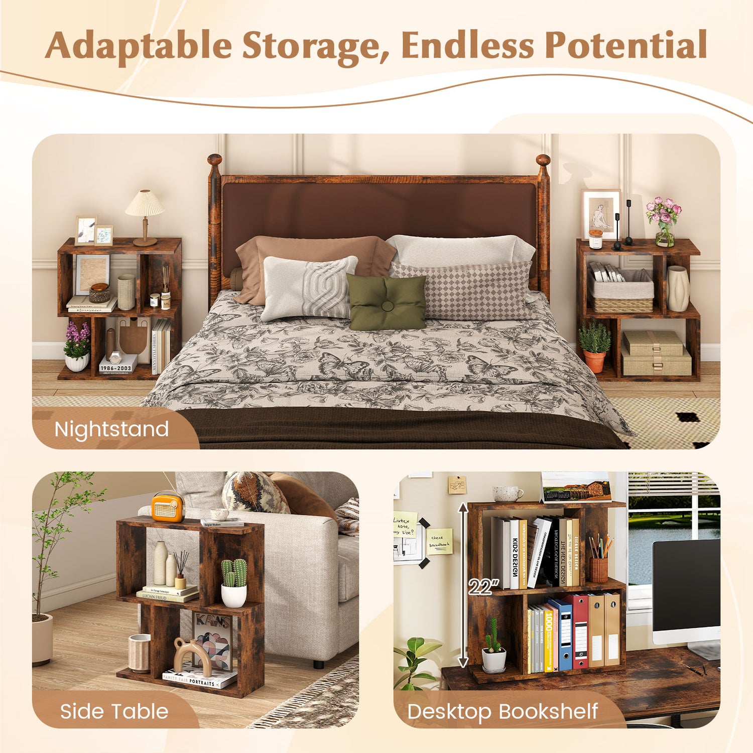 3-Tier Bookshelf with Display Shelf for Small Space