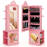 3-in-1 Freestanding Kids Jewelry Cabinet Armoire with Full Length Mirror