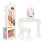 3-in-1 Freestanding Kids Jewelry Cabinet Armoire with Full Length Mirror