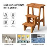 3-in-1 Rubber Wood Step Stool with Convenient Handle