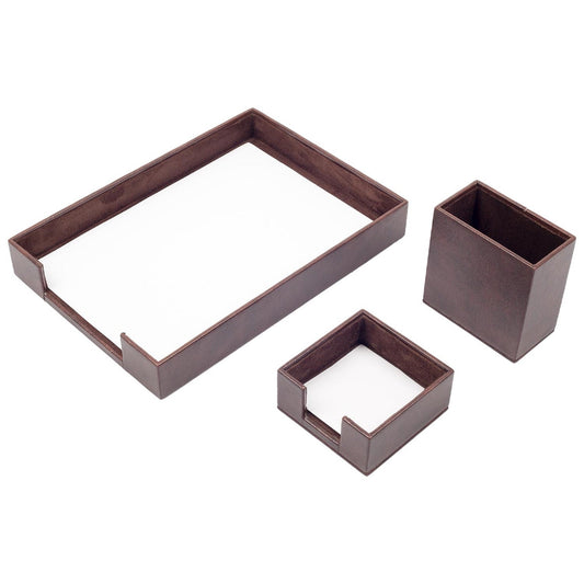 MOOG Leather Desk Set-3 Accessories-Single Document Tray - Brown - 3 PCS