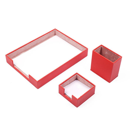 MOOG Leather Desk Set-3 Accessories-Single Document Tray - Red - 3 PCS