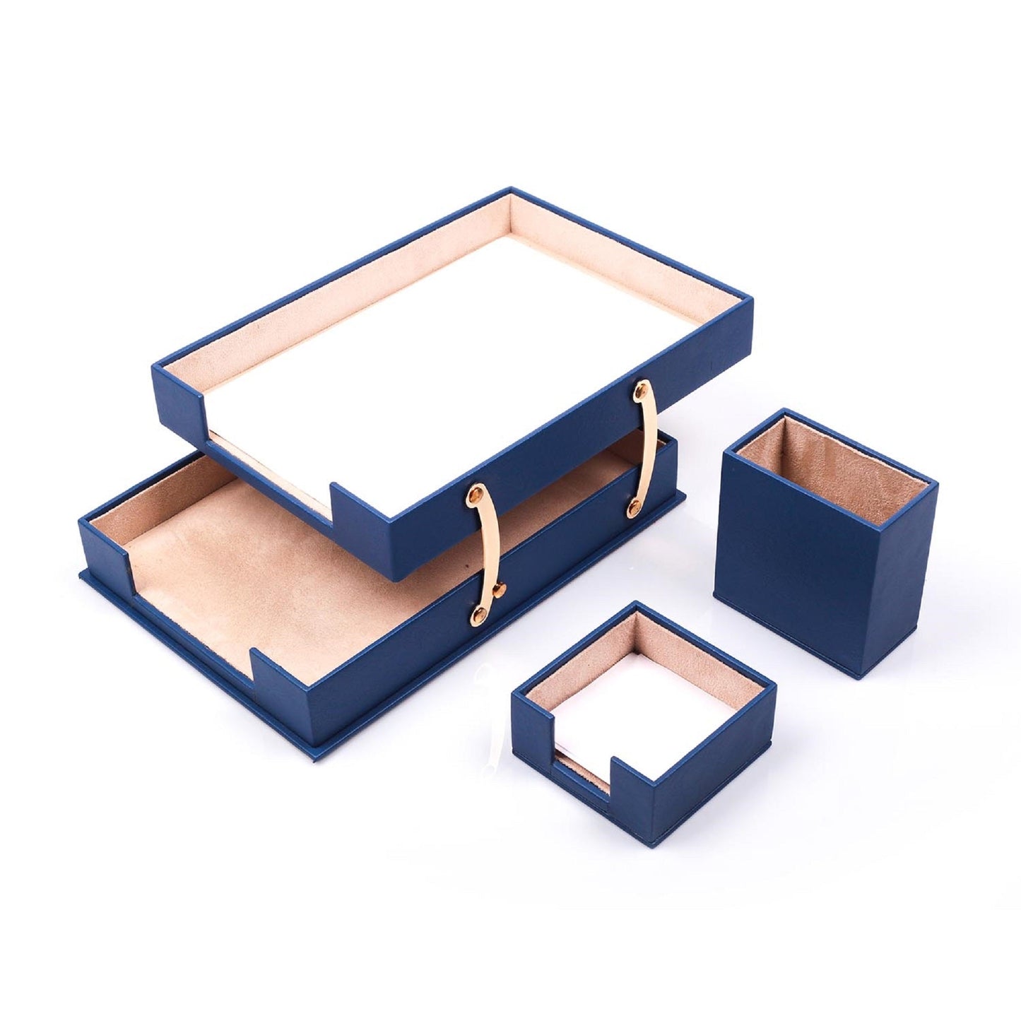 MOOG Leather Desk Set-3 Accessories-Double Document Tray - Blue - 3 PCS