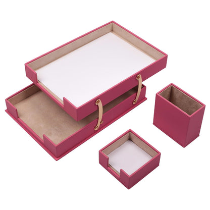 MOOG Leather Desk Set-3 Accessories-Double Document Tray - Pink - 3 PCS