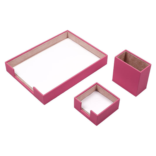 MOOG Leather Desk Set-3 Accessories-Single Document Tray - Pink - 3 PCS