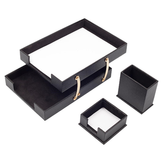 MOOG Leather Desk Set-3 Accessories-Double Document Tray - Black - 3 PCS