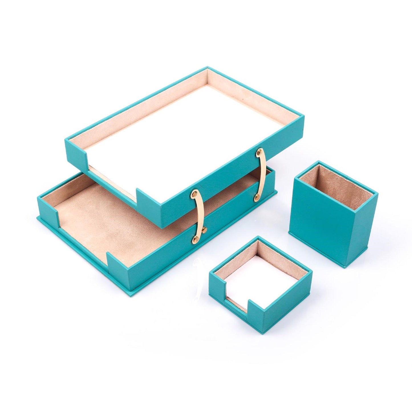 MOOG Leather Desk Set-3 Accessories-Double Document Tray - Turquoise - 3 PCS