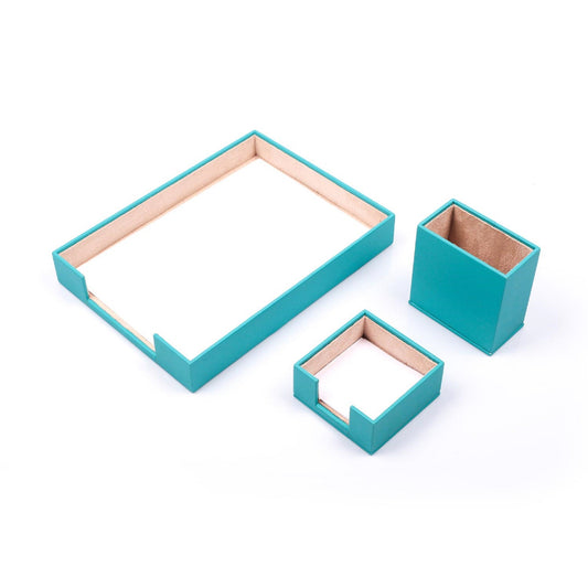 MOOG Leather Desk Set-3 Accessories-Single Document Tray - Turquoise - 3 PCS