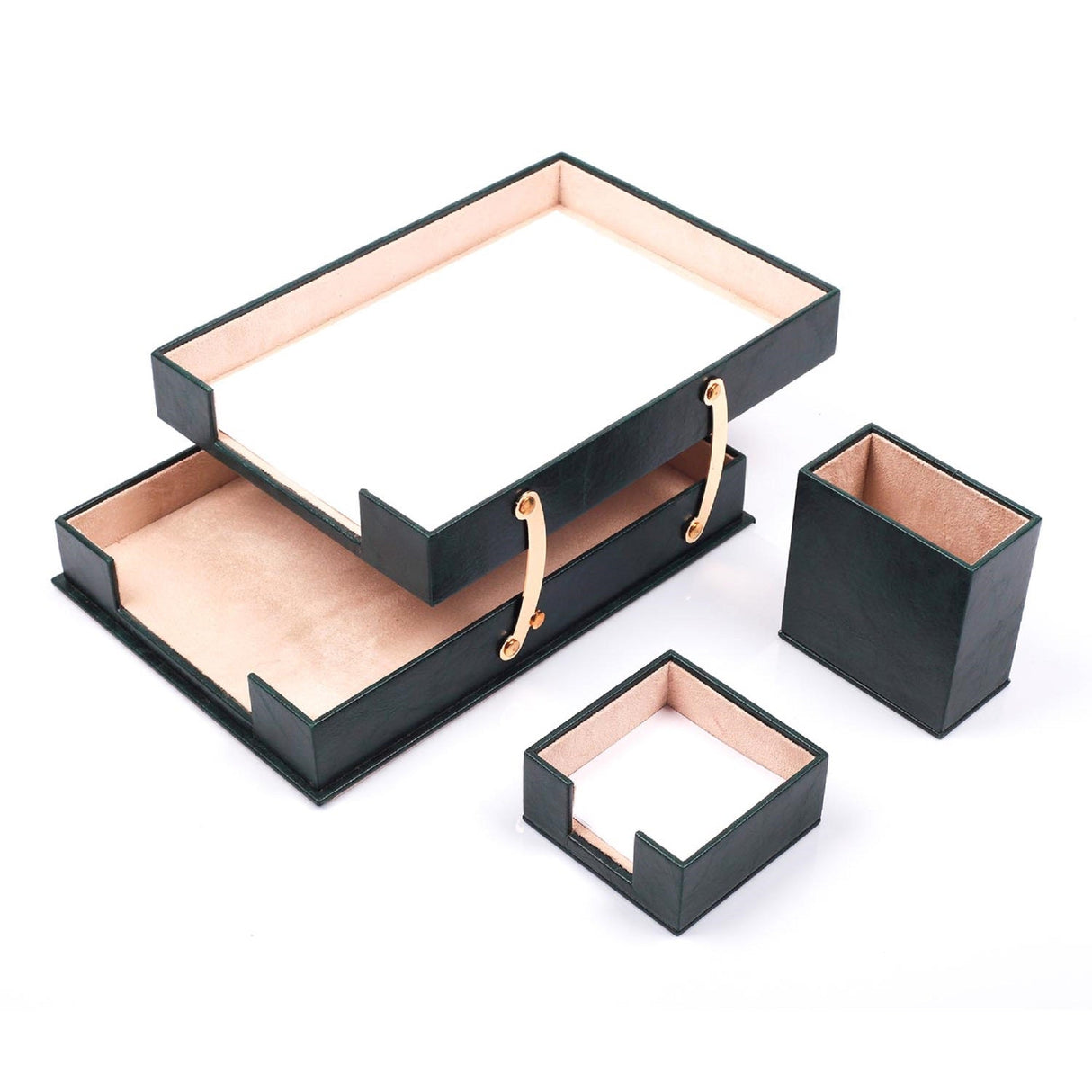 MOOG Leather Desk Set-3 Accessories-Double Document Tray - Black - 3 PCS