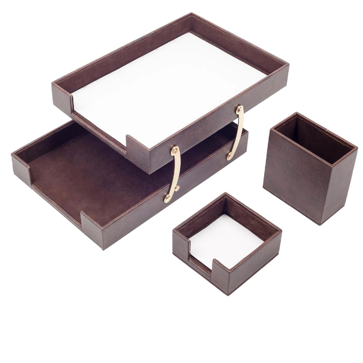 MOOG Leather Desk Set-3 Accessories-Double Document Tray - Black - 3 PCS