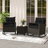 3-Piece Patio Rattan Roker Chairs with Tempered Glass Table and Soft Cushions