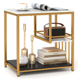 3-Tier Multi-function Marble End Table with Storage Shelf-Golden