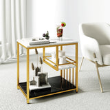 3-Tier Multi-function Marble End Table with Storage Shelf-Golden