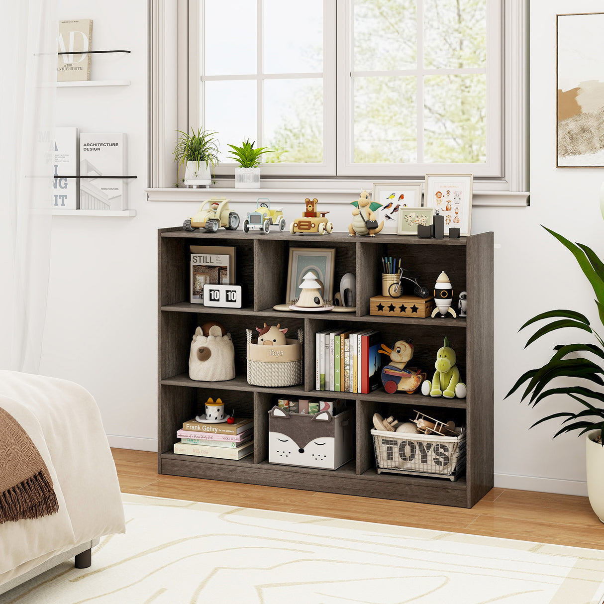 3-Tier Open Bookcase 8-Cube Floor Standing Storage Shelves Display Cabinet