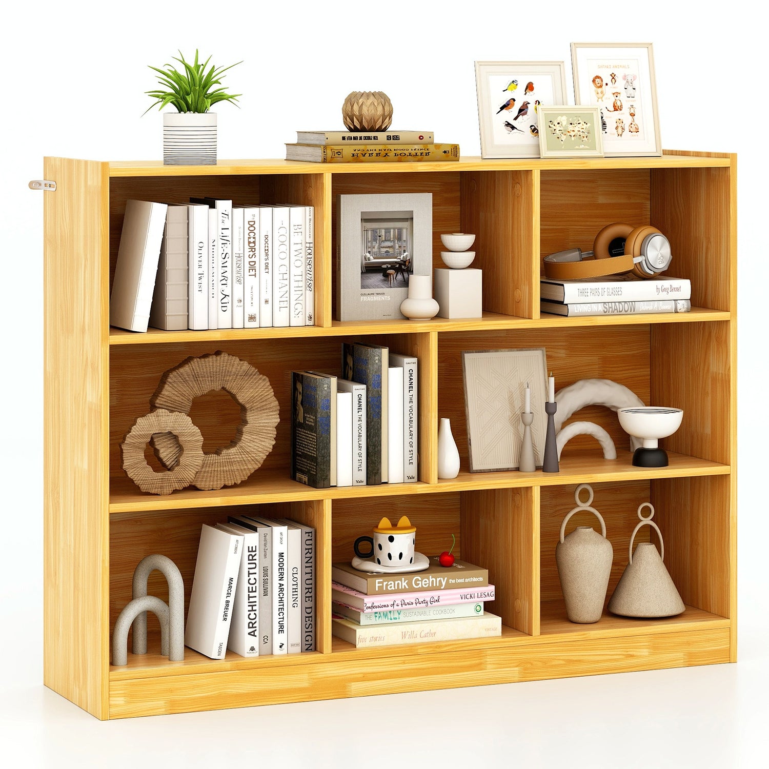 3-Tier Open Bookcase 8-Cube Floor Standing Storage Shelves Display Cabinet