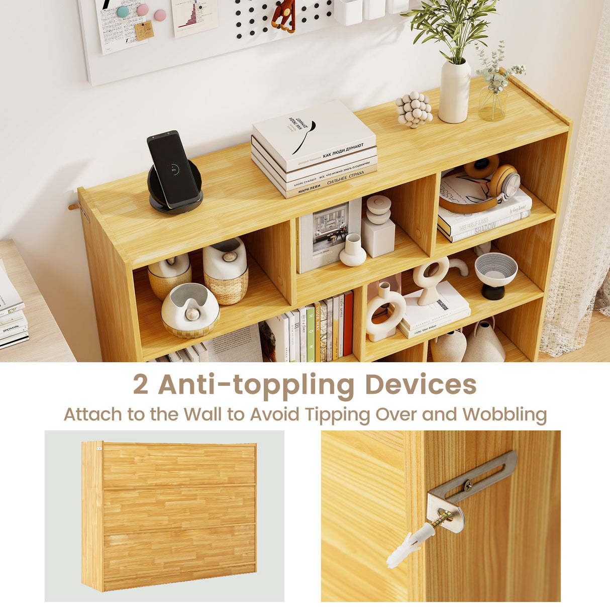 3-Tier Open Bookcase 8-Cube Floor Standing Storage Shelves Display Cabinet