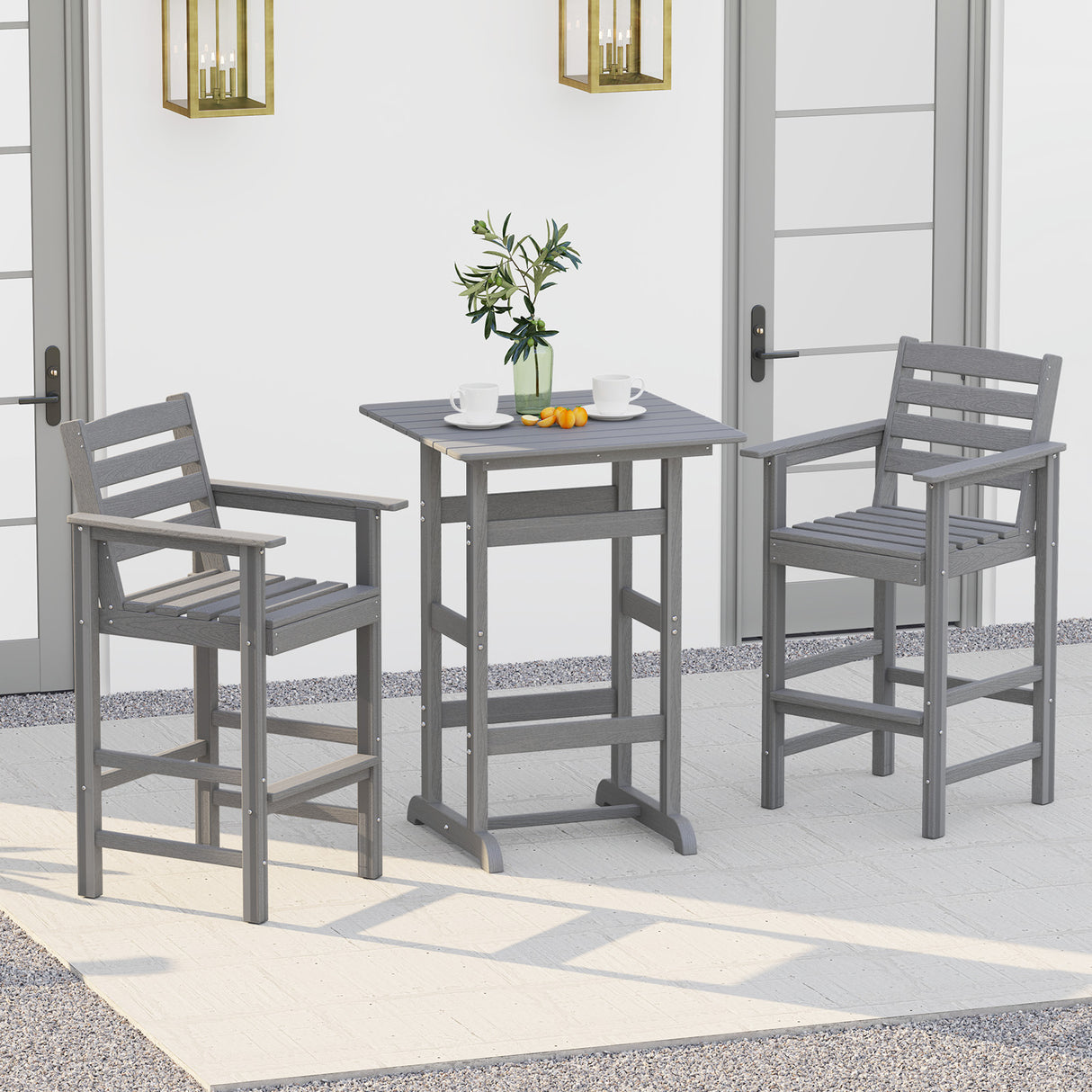 30 Inch Square Bar Table Dining Table with Slatted Tabletop for Poolside