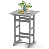 30 Inch Square Bar Table Dining Table with Slatted Tabletop for Poolside