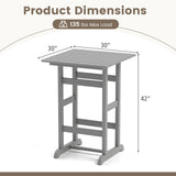 30 Inch Square Bar Table Dining Table with Slatted Tabletop for Poolside