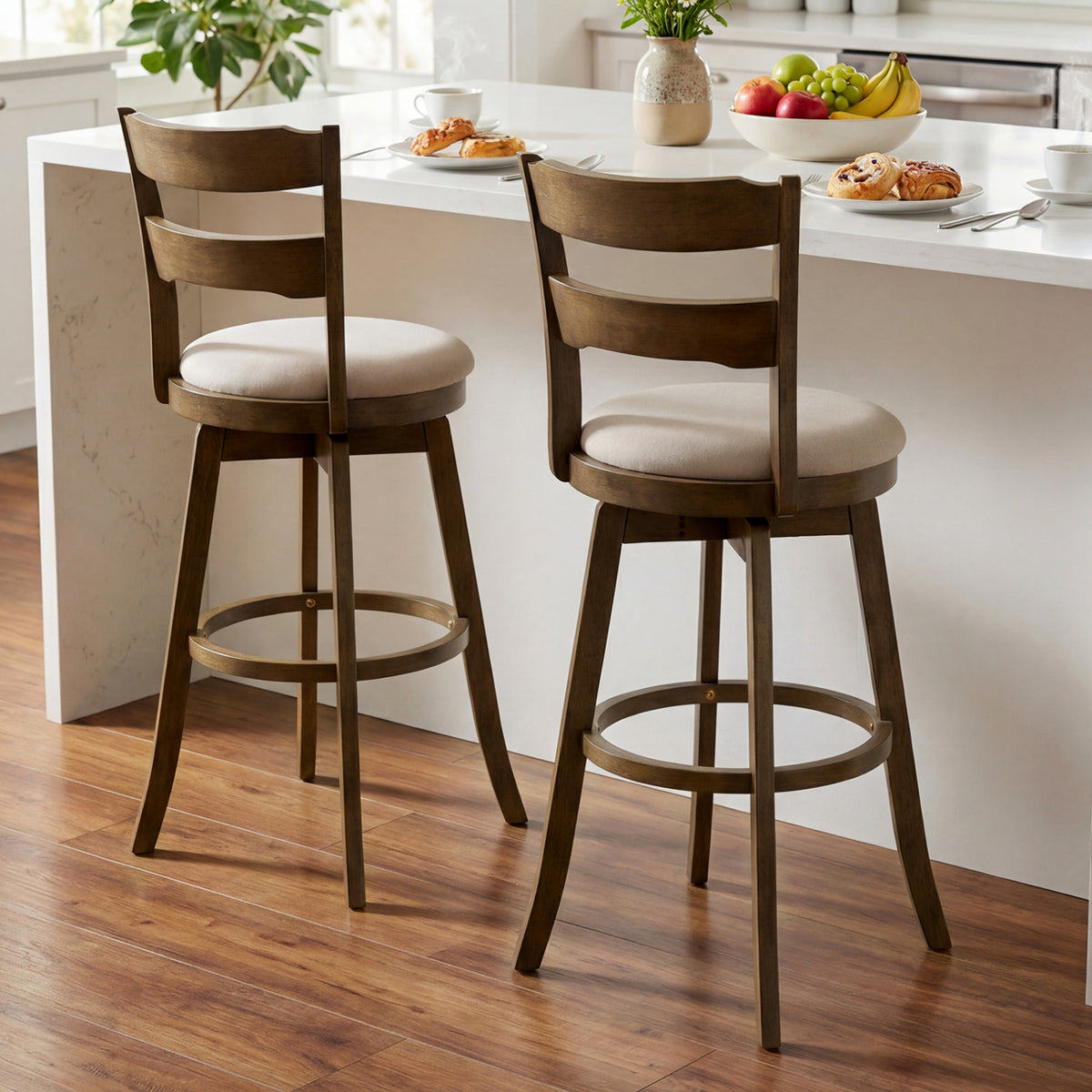 Swivel Barstools with Backrest & Upholstered Seat-Set of 2/4